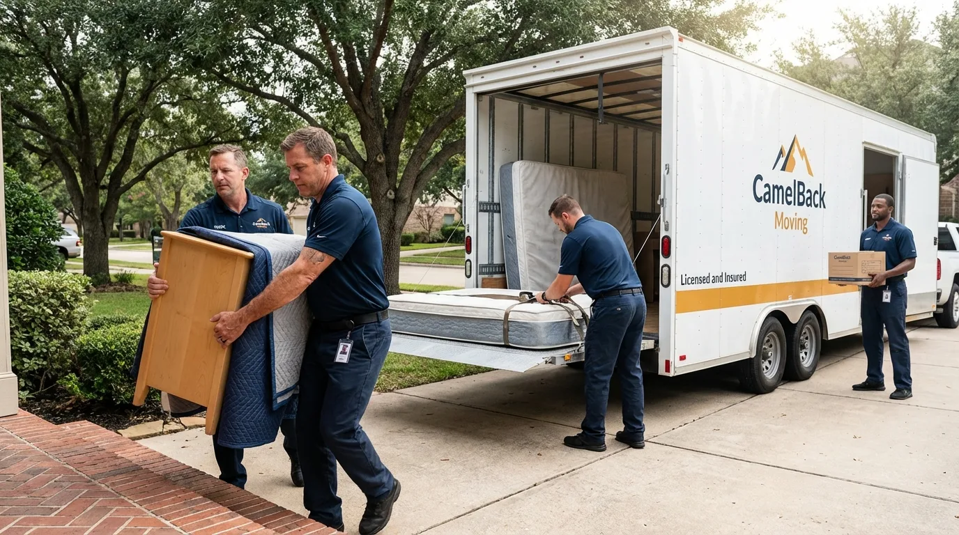 Crew loading residential truck for cross-state move from South Boston, VA