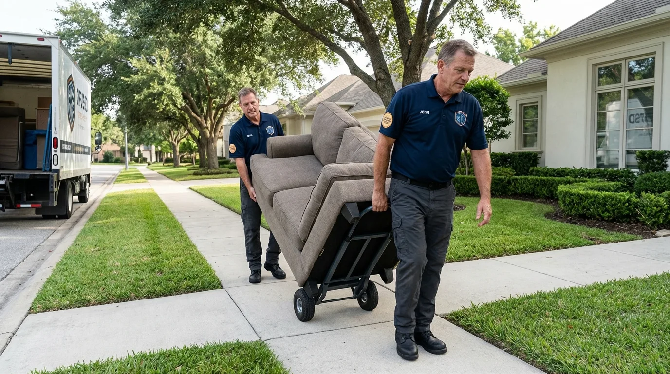 Local residential moving crew loading furniture in South Boston, VA